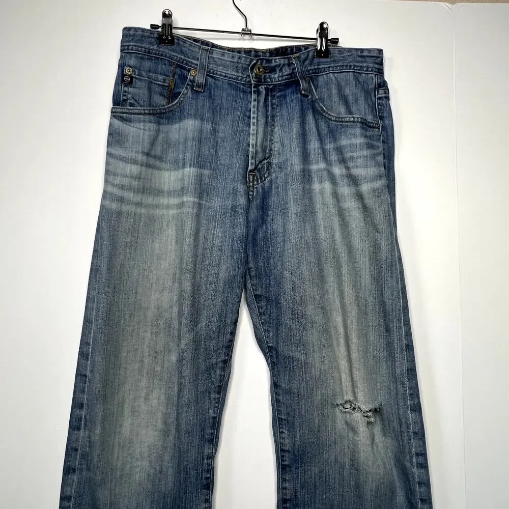 Adriano Goldschmied AG Protege Straight Leg Jeans Light Wash Mens 31R Distressed